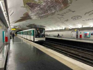 Train arriving at the metro station