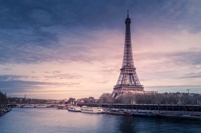 view of the Eiffel Tower at sunset