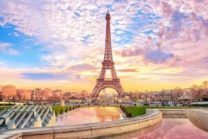 Eiffel Tower at sunset in Paris, France