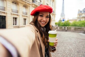 Beautiful young woman visiting paris