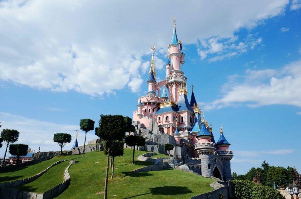 Sleeping Beauty Castle and skyline in Disneyland Paris