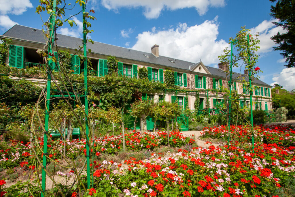 Foundation Claude Monet house facade and garden view in Giverny, France