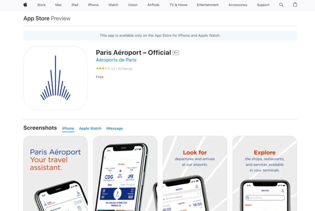 Charles de Gaulle Paris Aéroport App in Apple App Store