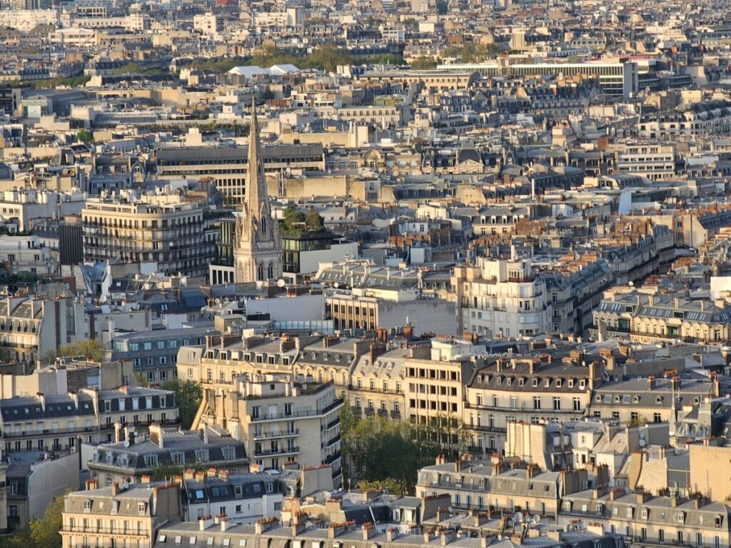 Aerial view to the city of Paris, during the golden hour