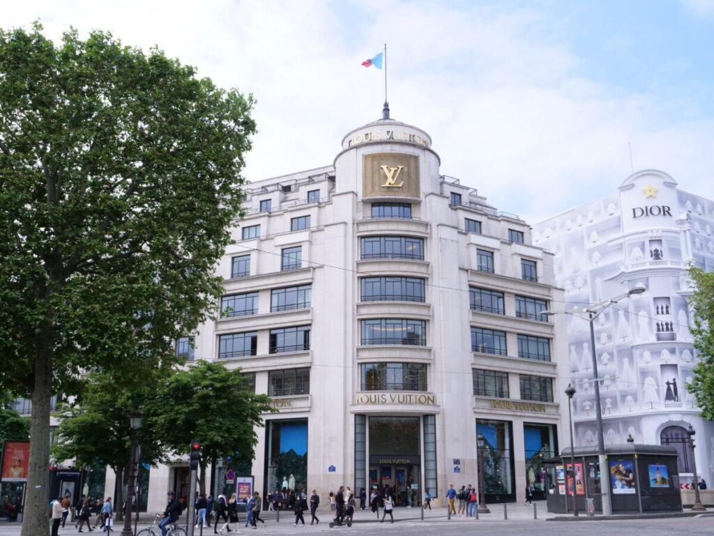 Front and building of the Louis Vuitton shop in Champs Elysées, Paris