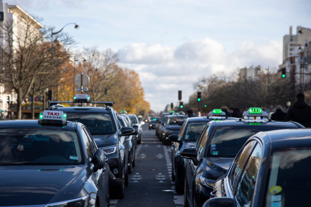 Row of taxis in Paris, France