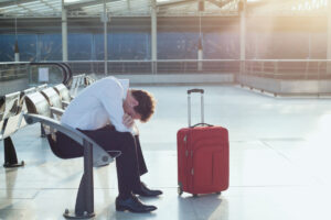 A man frustrated by a cancelled flight